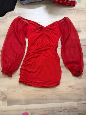 size large red Lucy in the sky mini dress with ruffle sleeves
